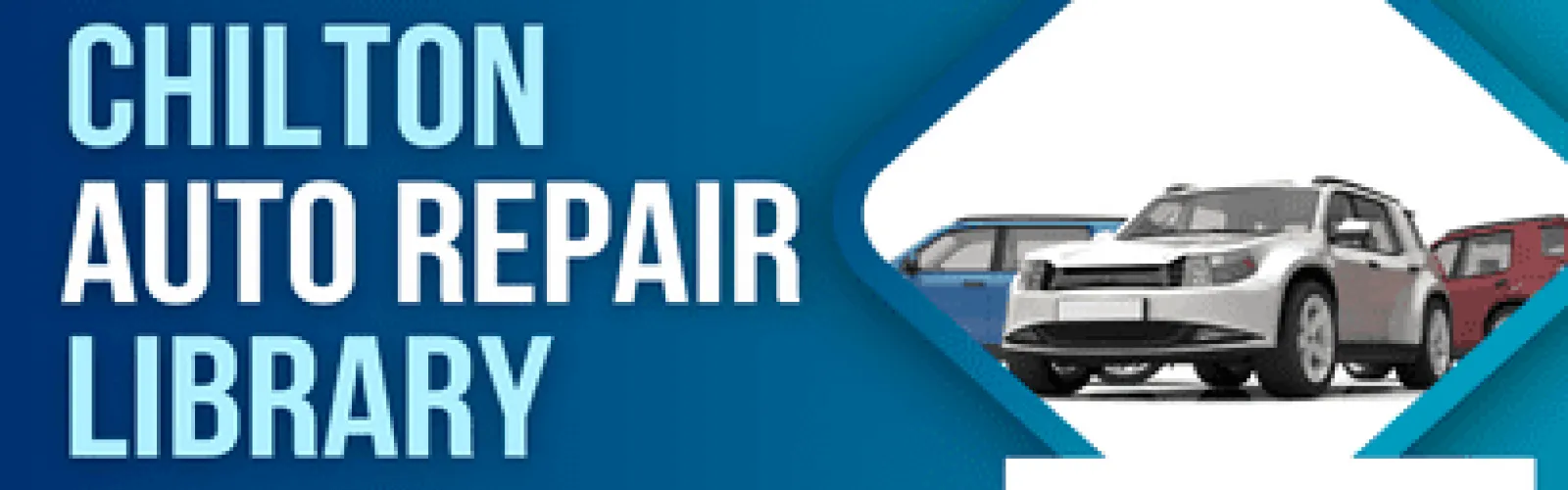 A blue background with text reading Chilton Auto Repair Library and a photo of three vehicles. 